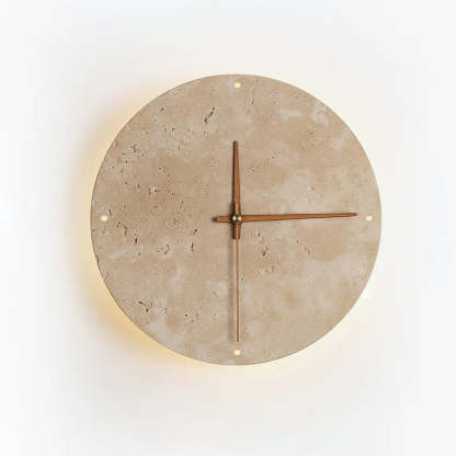 Dune Minimalist Travertine Wall Lamp Clock Beige