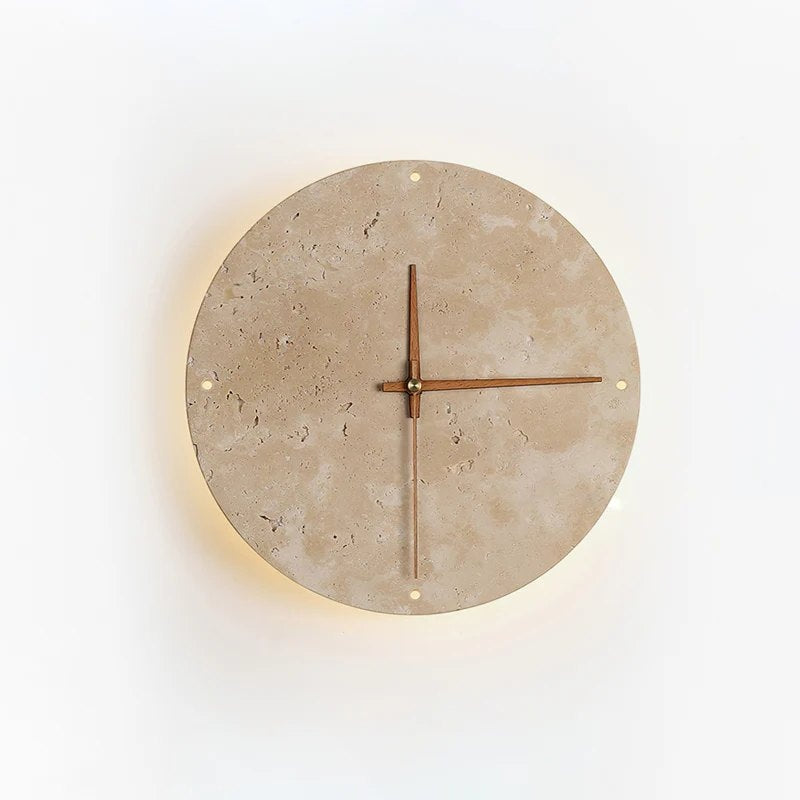 Dune Minimalist Travertine Wall Lamp Clock Beige