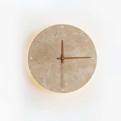 Dune Minimalist Travertine Wall Lamp Clock Beige