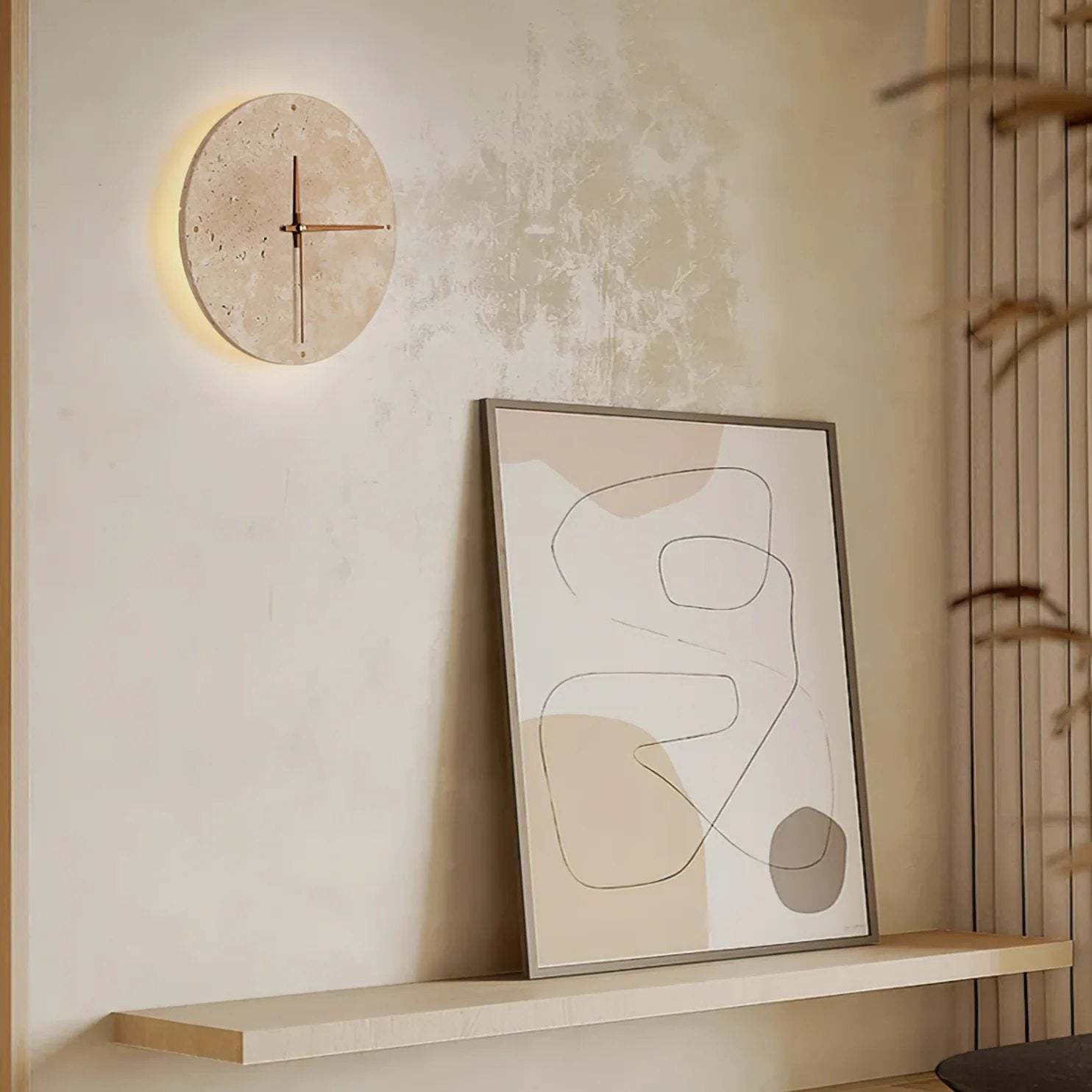 Dune Minimalist Travertine Wall Lamp Clock Beige
