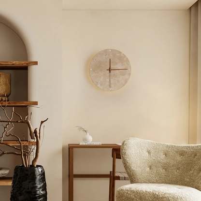 Dune Minimalist Travertine Wall Lamp Clock Beige