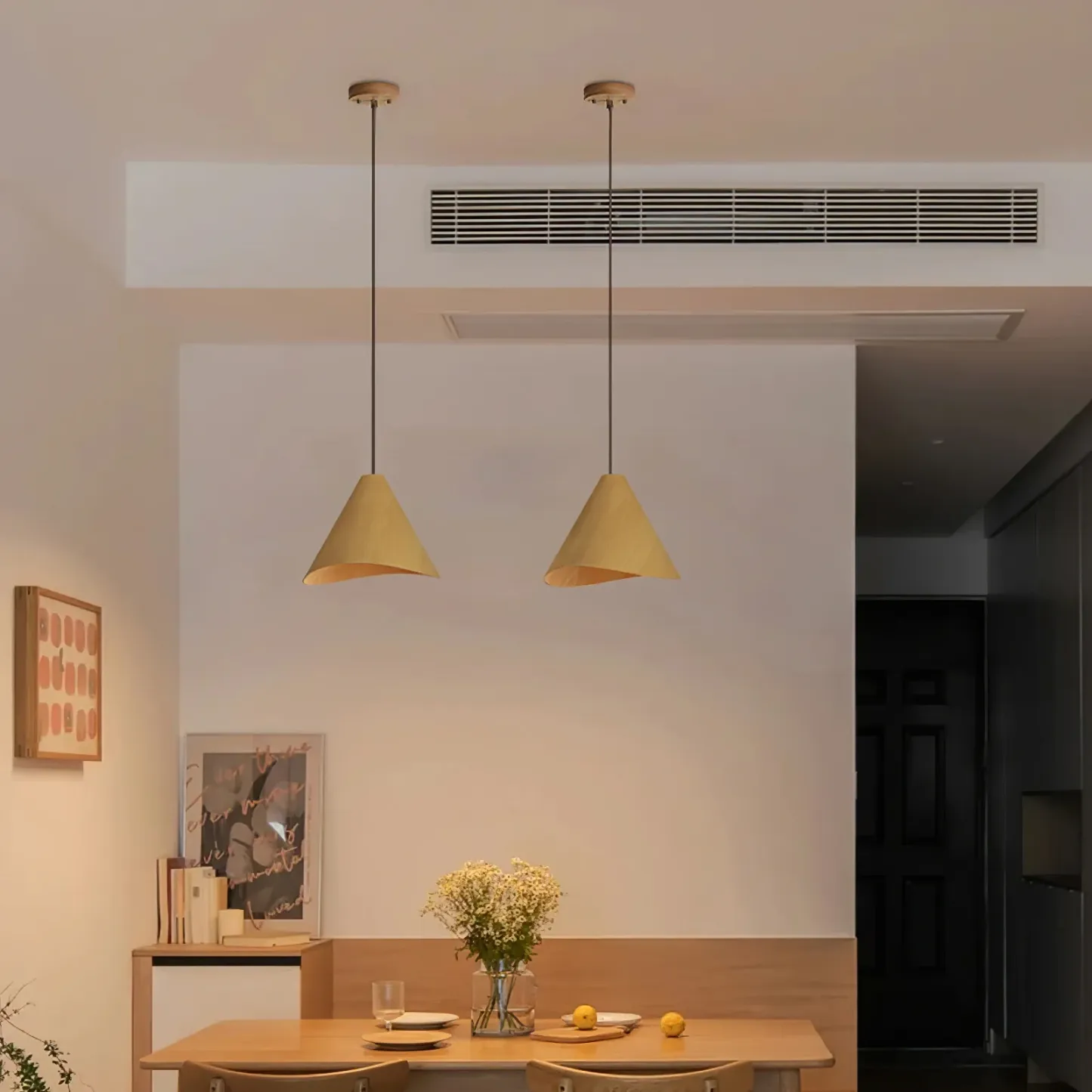 Muto Modern Conica Wood Pendant Light Dining Room Kitchen Island