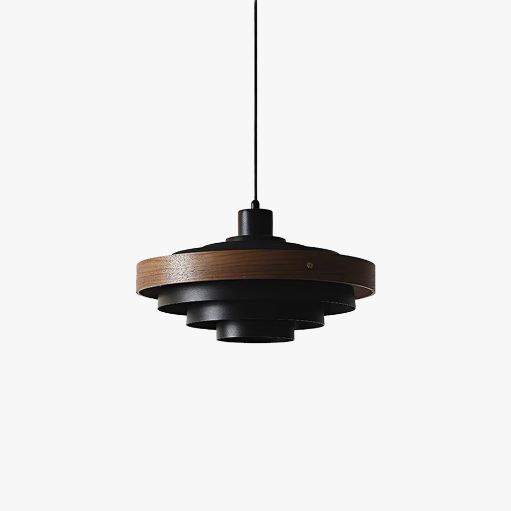 Muto Modern Round Metal Wood Pendant Light Dining Living Room