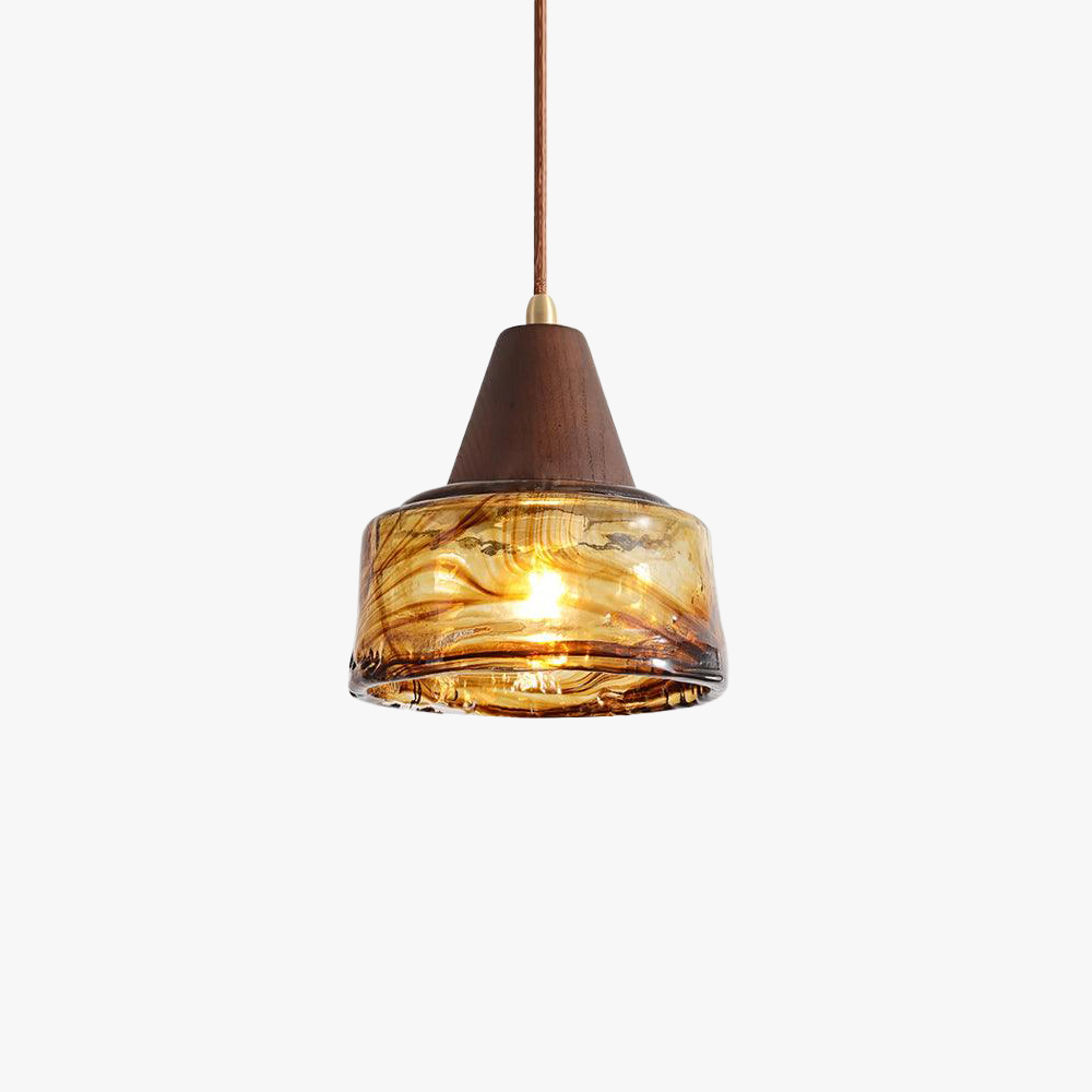 Hailie Vintage Round Wood Glass Pendant Light Dining Room Bedroom