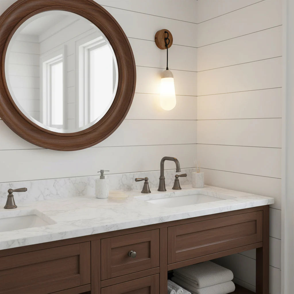 Hakka Wood Stone Glass Wall Light