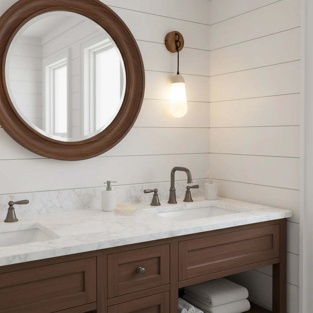 Hakka Wood Stone Glass Wall Light