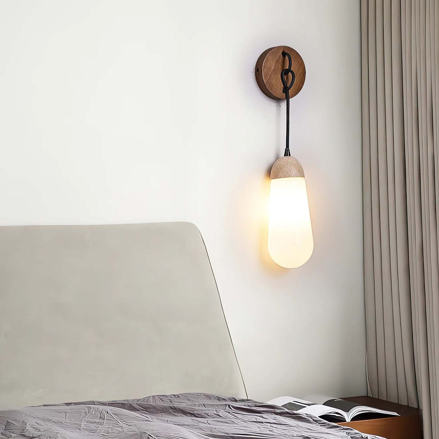 Hakka Wood Stone Glass Wall Light