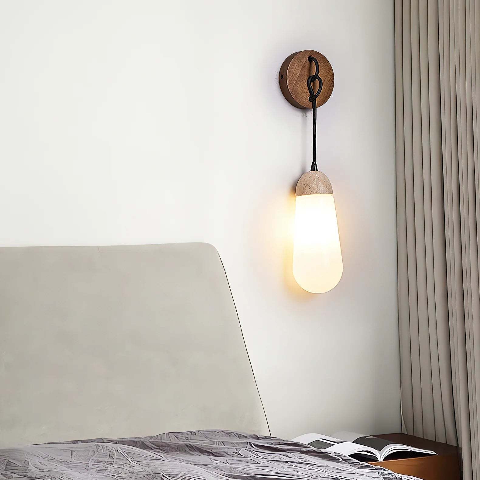 Hakka Wood Stone Glass Wall Light