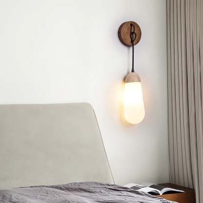 Hakka Wood Stone Glass Wall Light