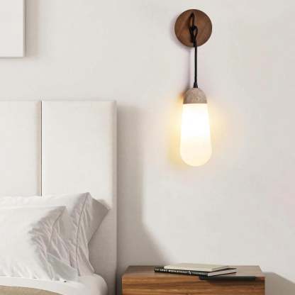 Hakka Wood Stone Glass Wall Light