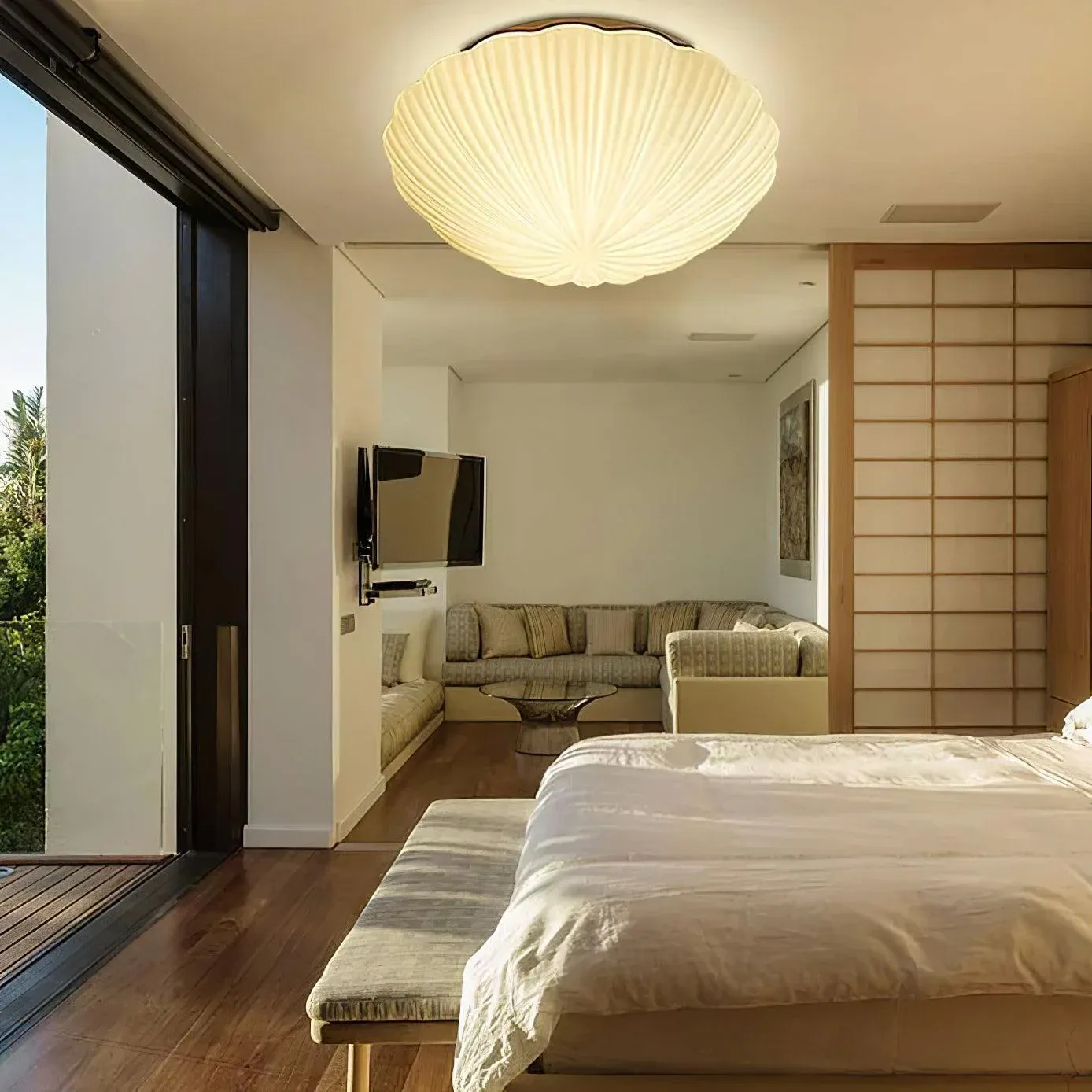 Quinn Luz de Techo Moderna Urbana con Concha de Mar y Vidrio para Dormitorio y Pasillo