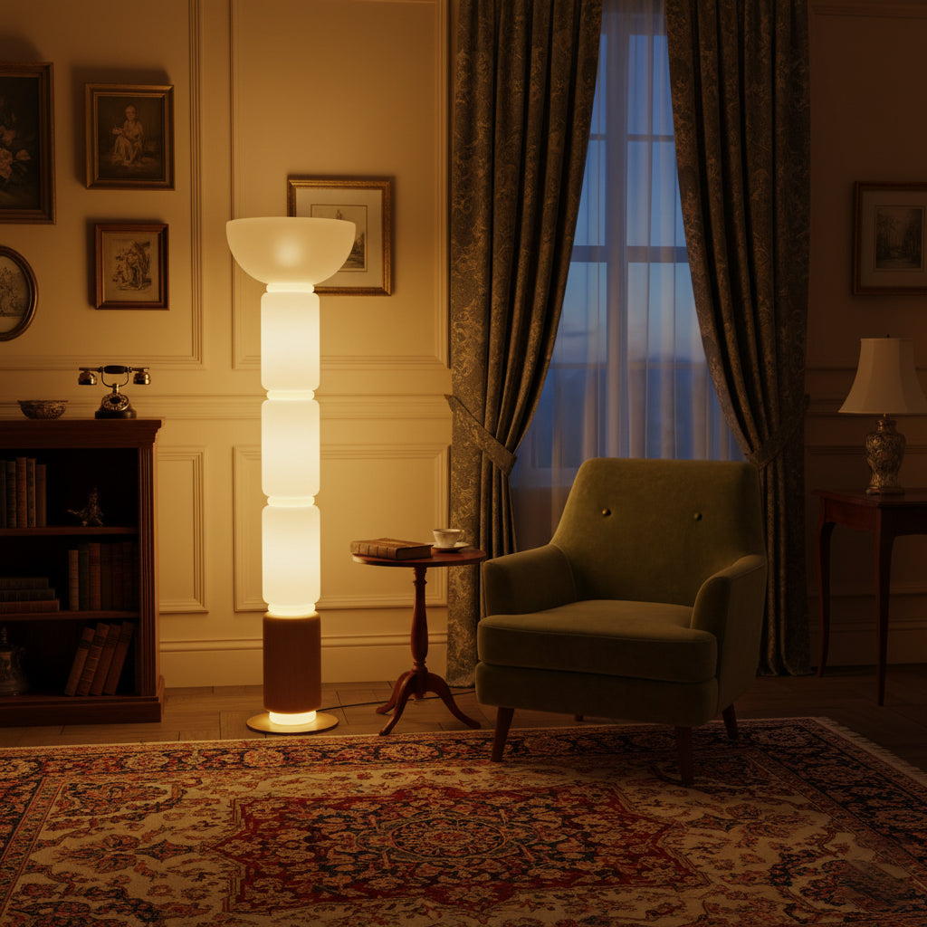 Hakka Gradient Glass Wood Floor Lamp
