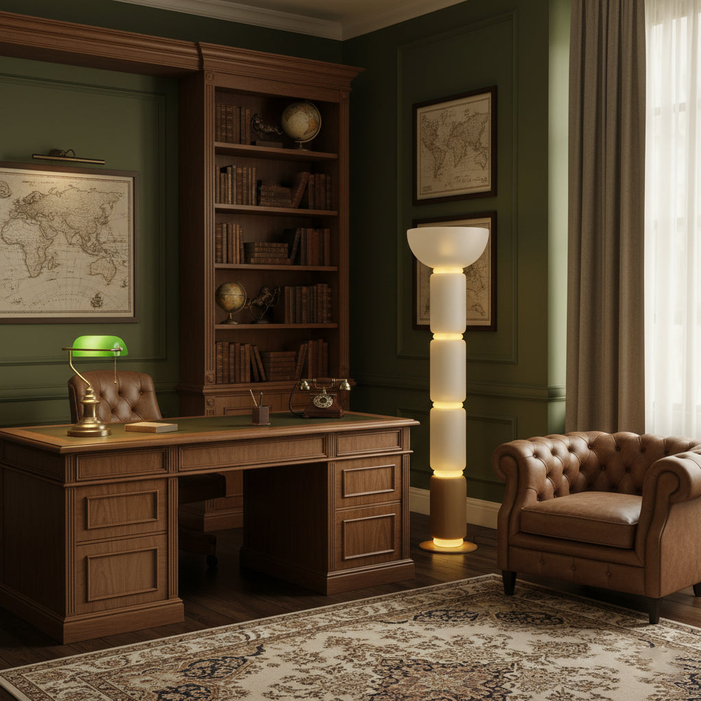 Hakka Gradient Glass Wood Floor Lamp