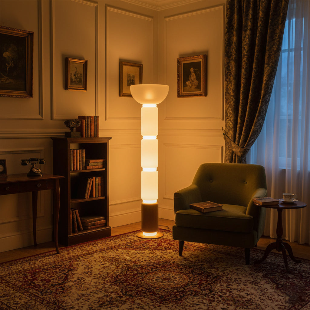 Hakka Gradient Glass Wood Floor Lamp