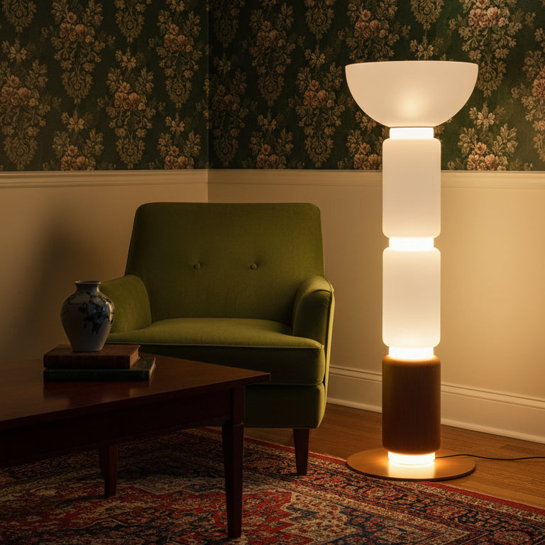 Hakka Gradient Glass Wood Floor Lamp