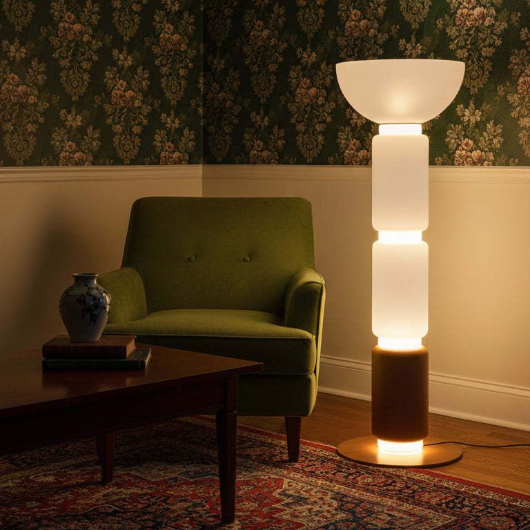 Hakka Gradient Glass Wood Floor Lamp
