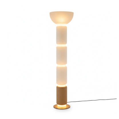 Hakka Gradient Glass Wood Floor Lamp