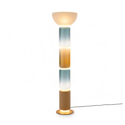 Hakka Gradient Glass Wood Floor Lamp