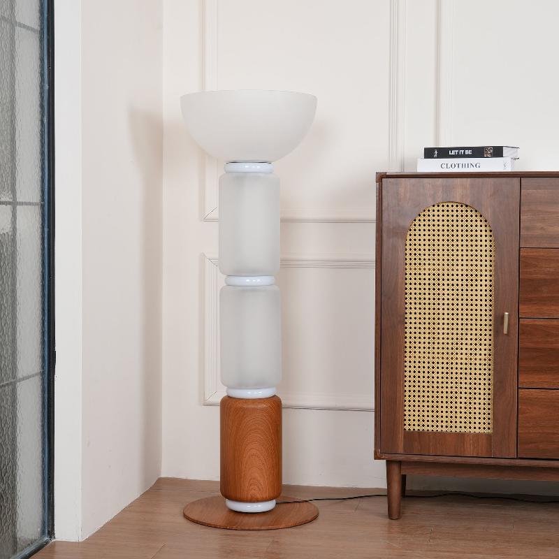 Hakka Gradient Glass Wood Floor Lamp