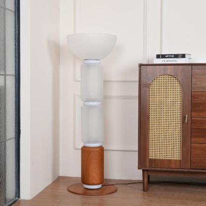 Hakka Gradient Glass Wood Floor Lamp