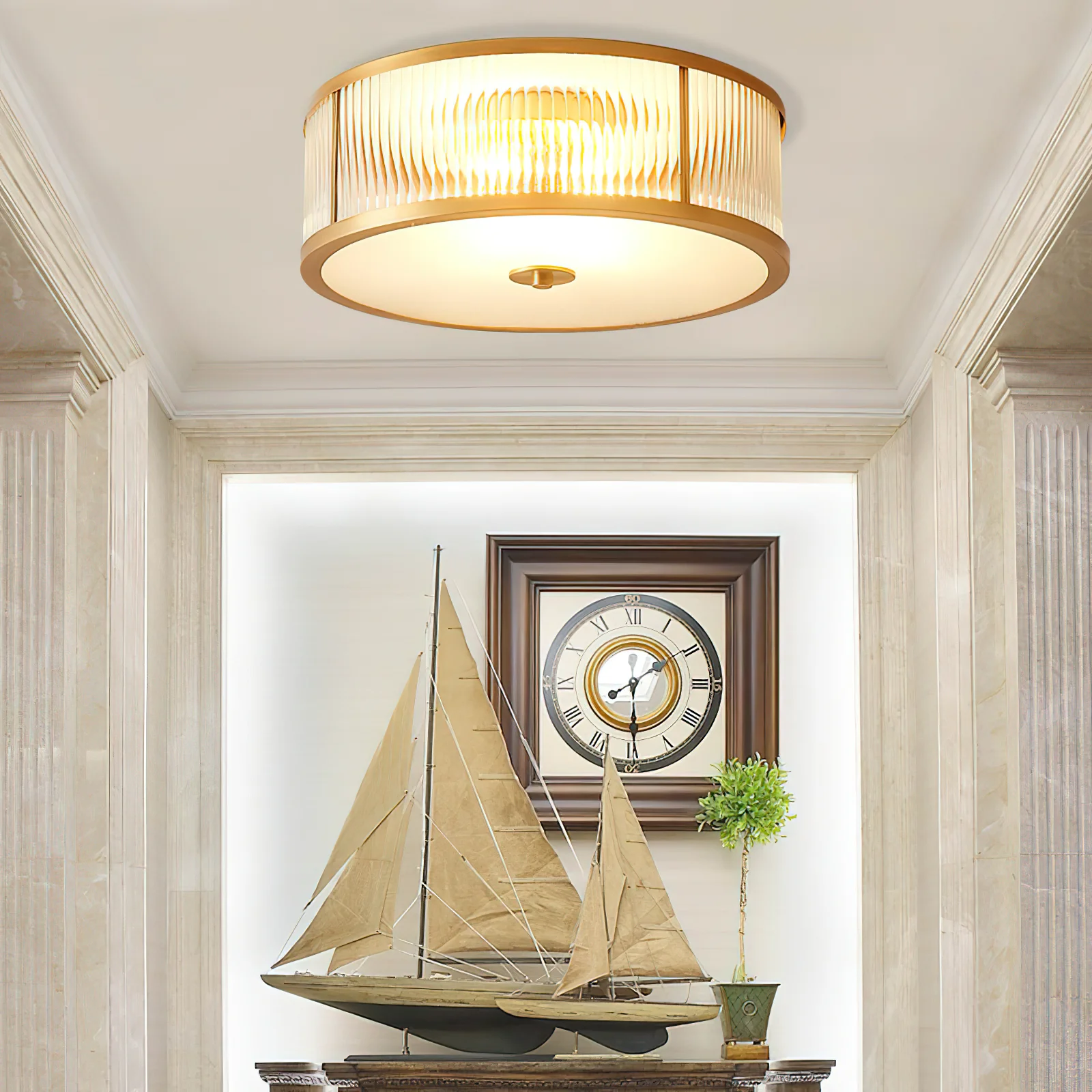 Alessio Modern Round Metal Glass Ceiling Lamp Dining Room Bedroom