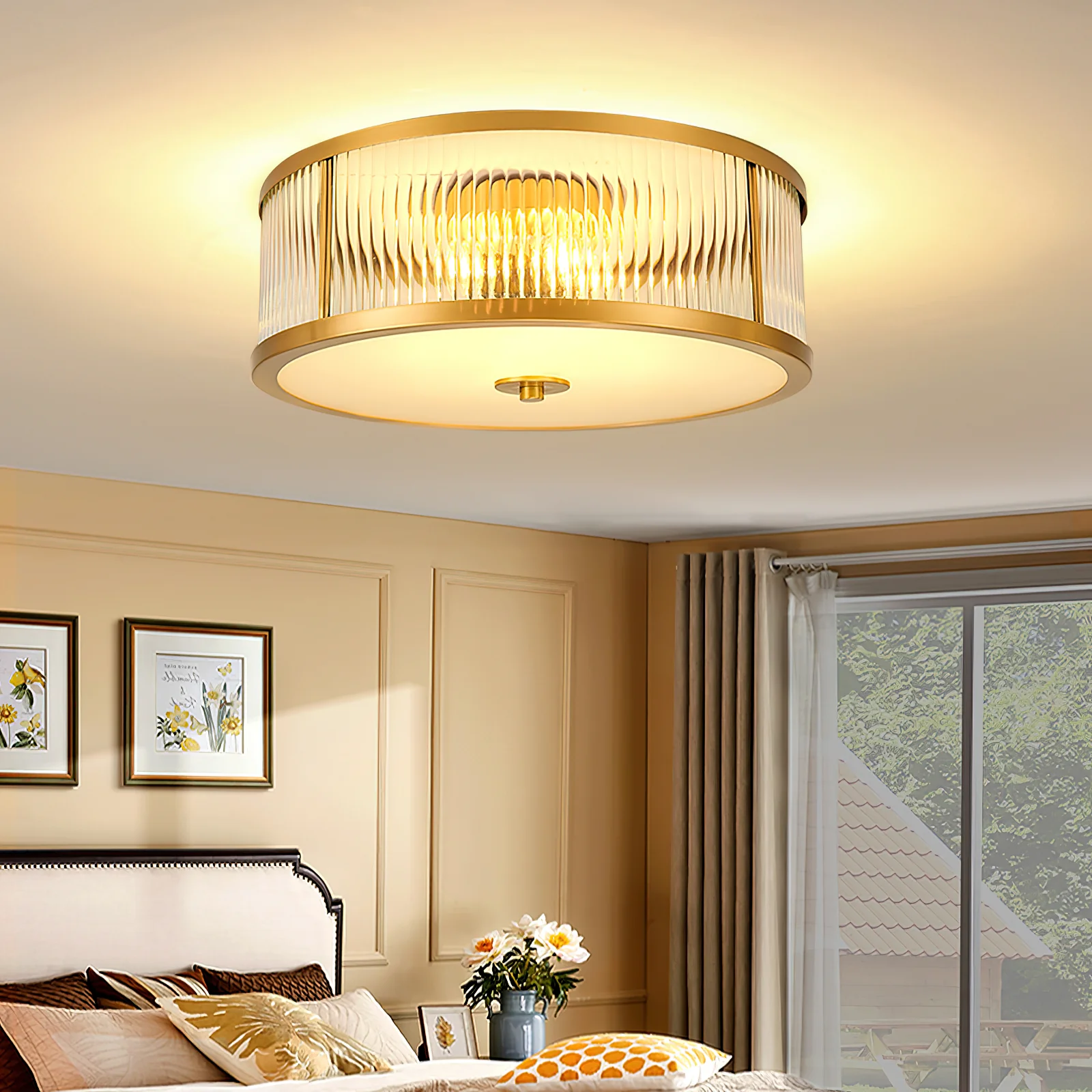 Alessio Modern Round Metal Glass Ceiling Lamp Dining Room Bedroom