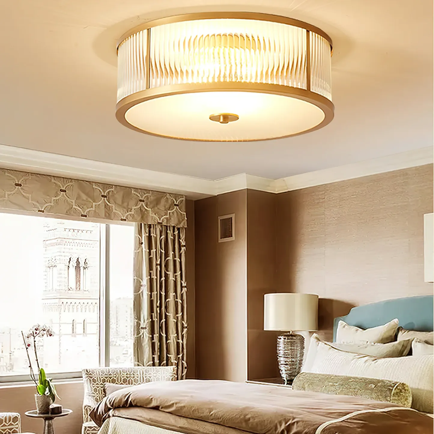 Alessio Modern Round Metal Glass Ceiling Lamp Dining Room Bedroom