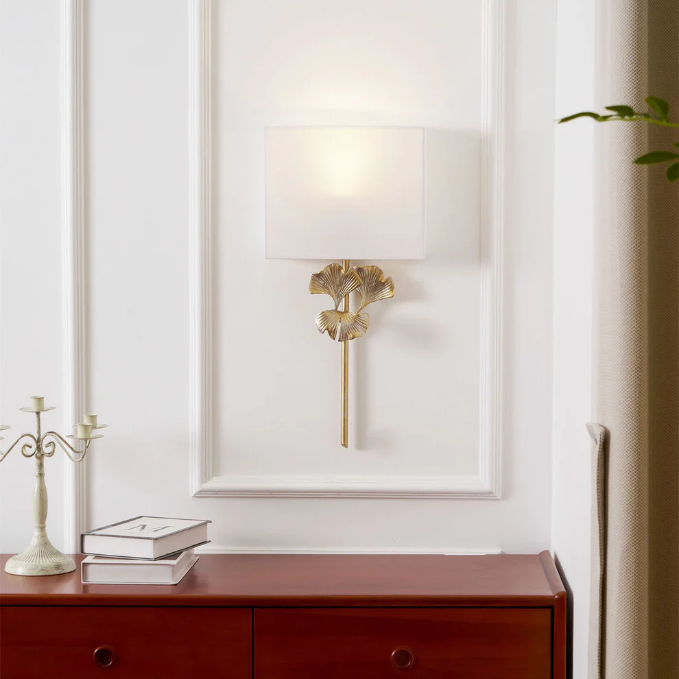 Alessio Vintage Classical Gingko Brass Wall Light Bedroom Living Room