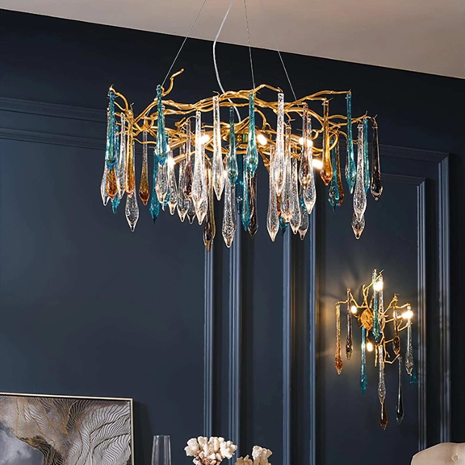 Verona Glass Teardrop Branch Chandelier