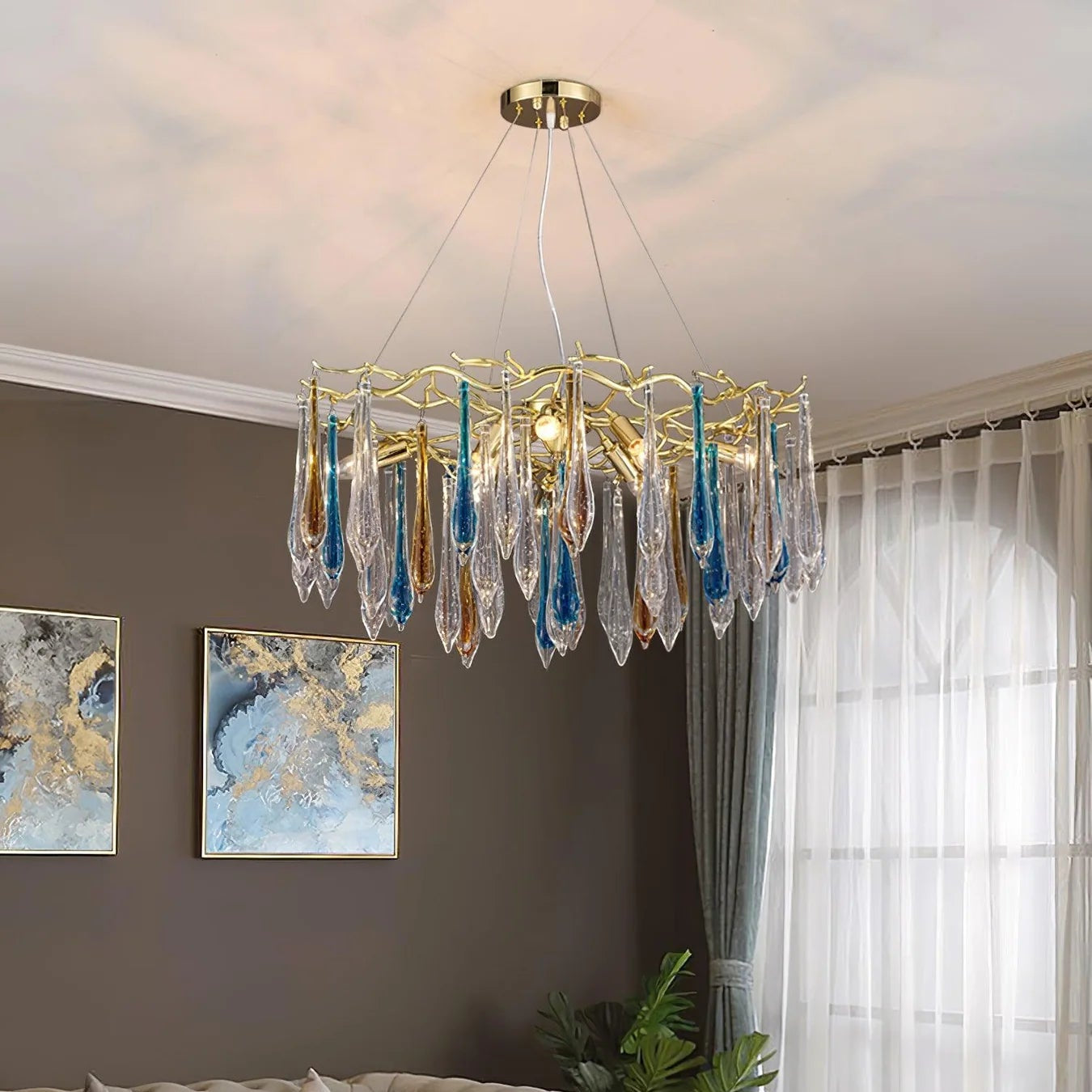 Verona Glass Teardrop Branch Chandelier