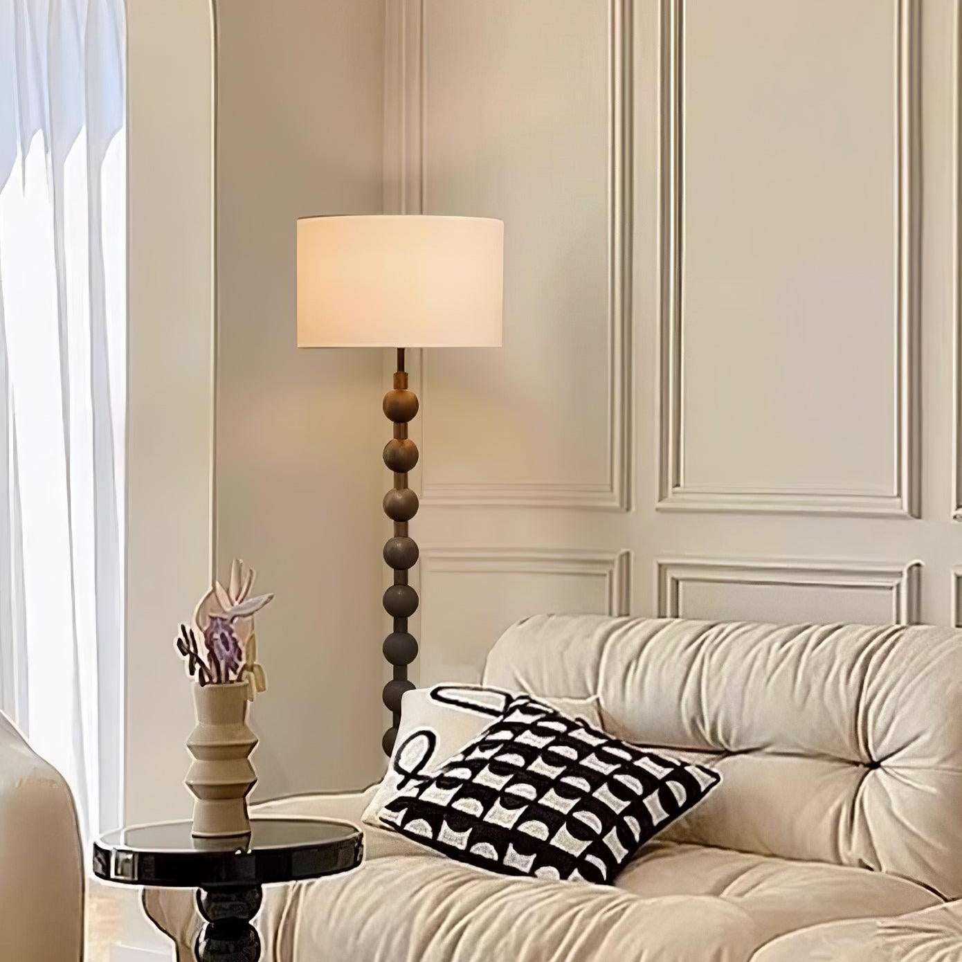 Hakka Barbell Wood Floor Lamp