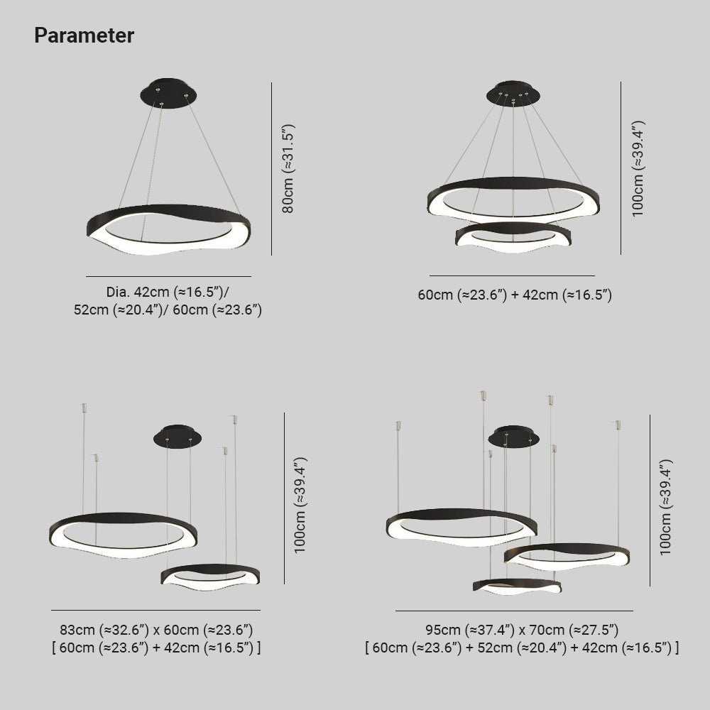 Arisha Moderna Minimalista Anillo Metal Lámpara Colgante, Negra/Blanca