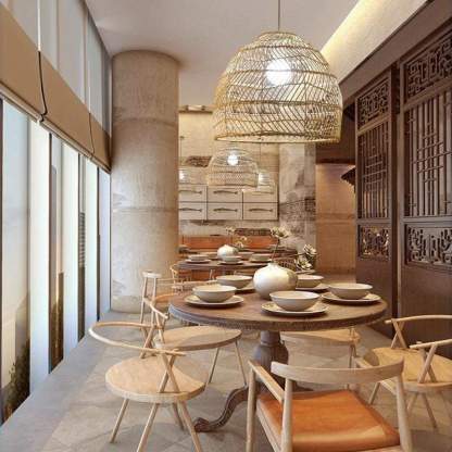 Muto Diseño Ratán LED Lámpara Colgante Sala de Estar Bambú