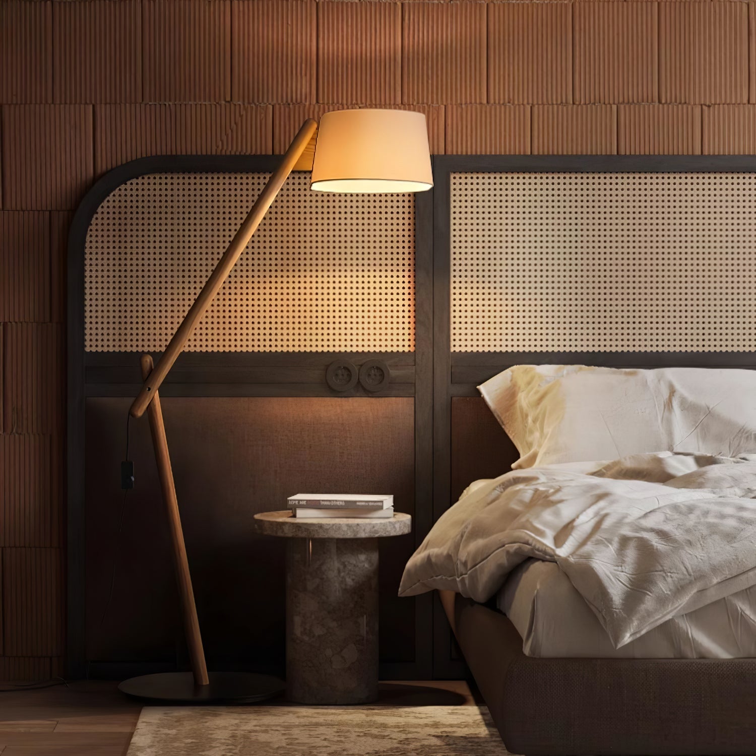 Hakka Lean Pivot Wood Fabric Floor Lamp