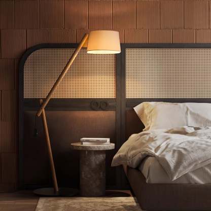 Hakka Lean Pivot Wood Fabric Floor Lamp