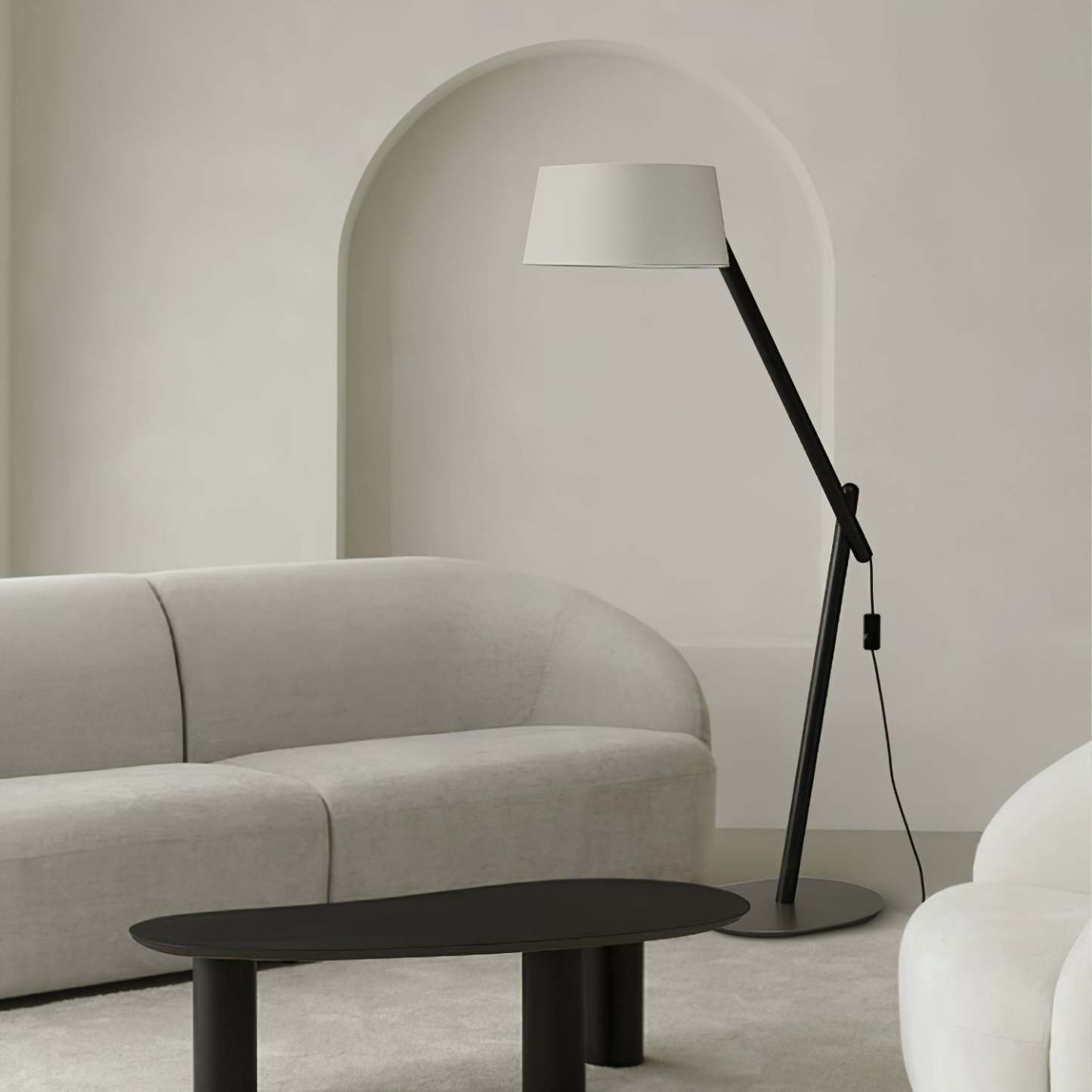Hakka Lean Pivot Wood Fabric Floor Lamp
