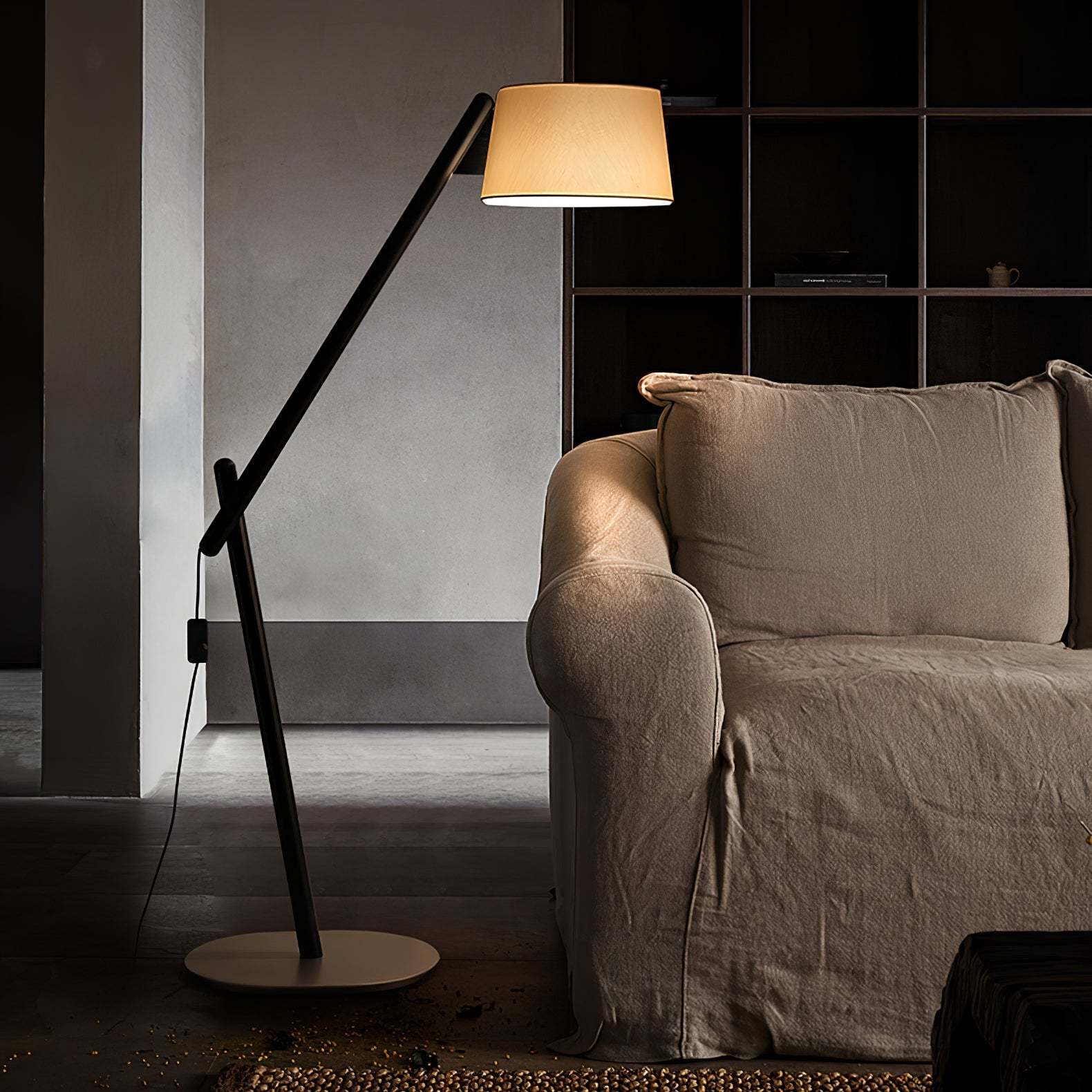 Hakka Lean Pivot Wood Fabric Floor Lamp