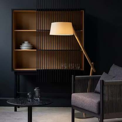 Hakka Lean Pivot Wood Fabric Floor Lamp