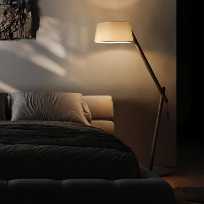 Hakka Lean Pivot Wood Fabric Floor Lamp