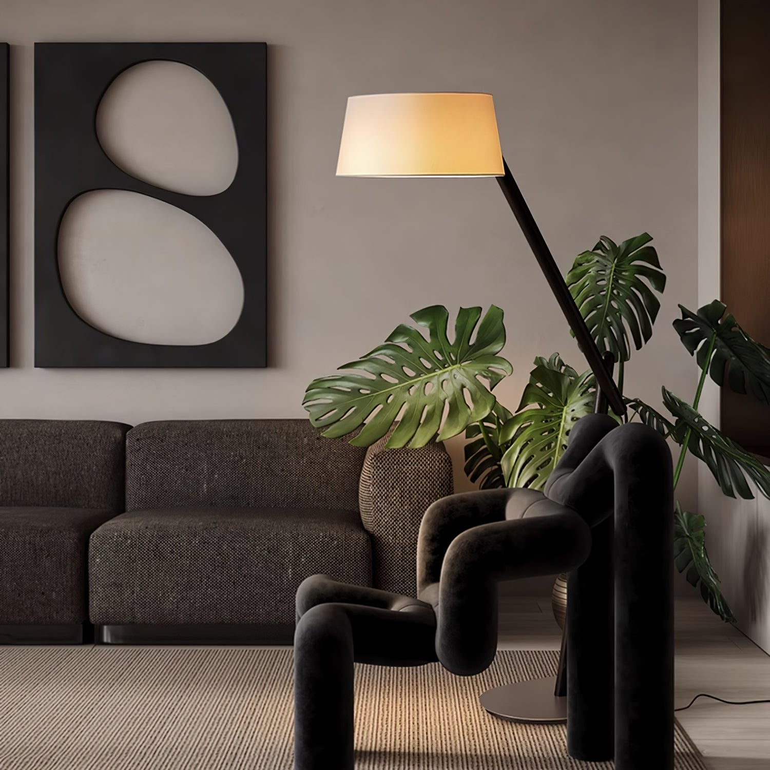 Hakka Lean Pivot Wood Fabric Floor Lamp