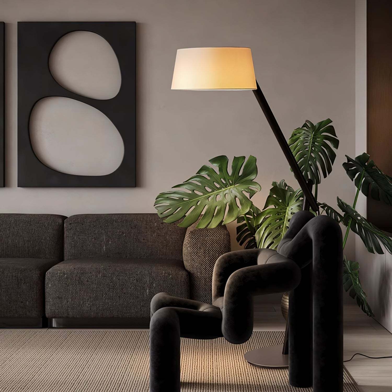 Hakka Lean Pivot Wood Fabric Floor Lamp