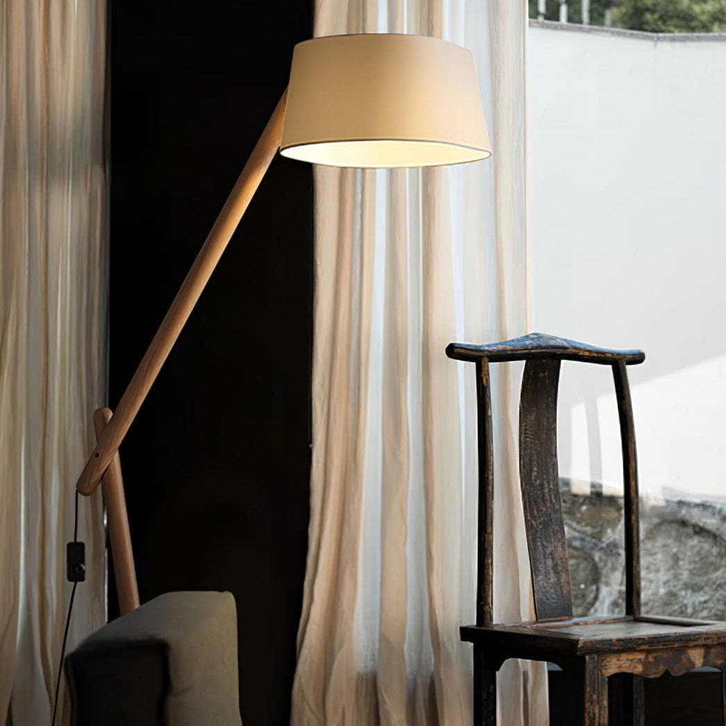 Hakka Lean Pivot Wood Fabric Floor Lamp