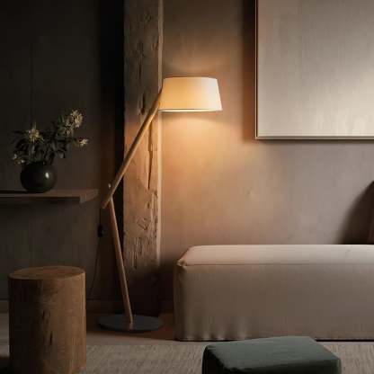 Hakka Lean Pivot Wood Fabric Floor Lamp
