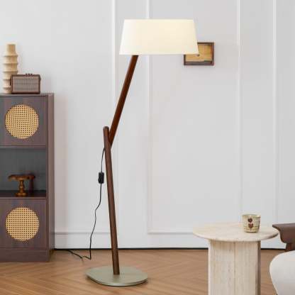 Hakka Lean Pivot Wood Fabric Floor Lamp