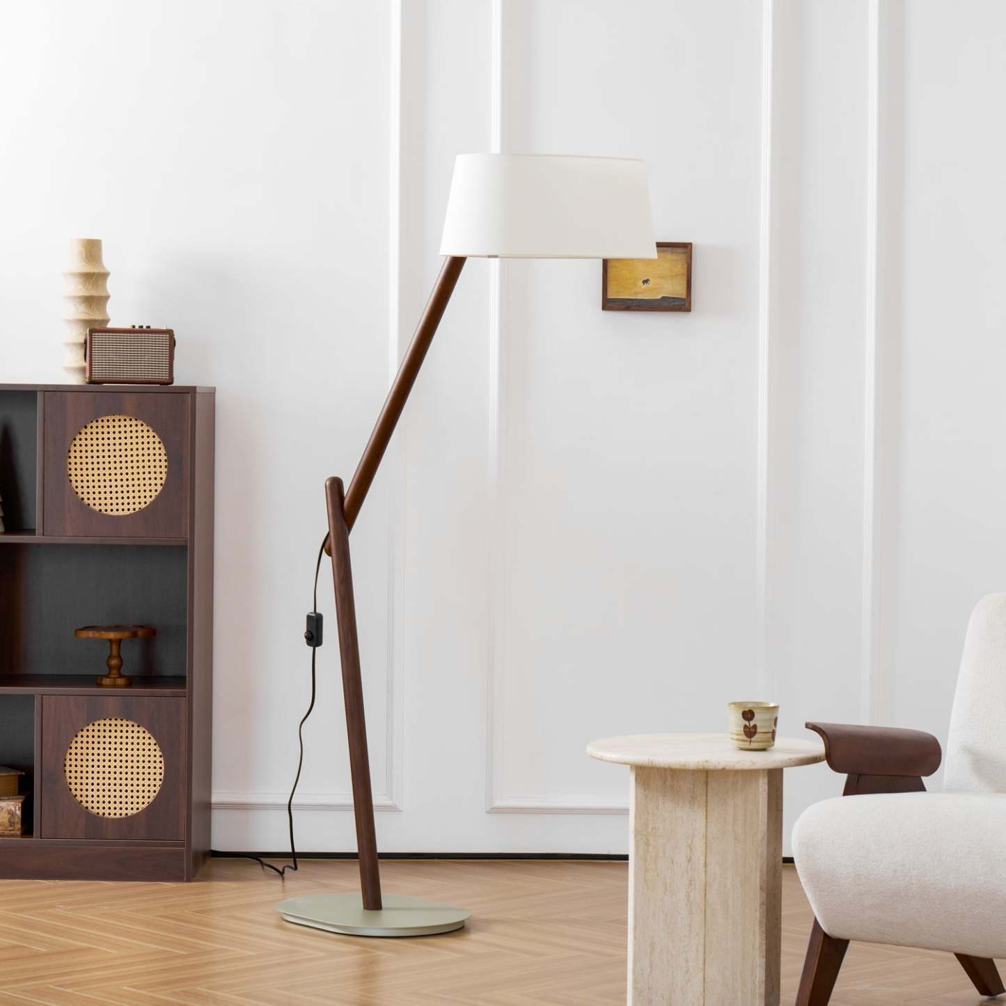 Hakka Lean Pivot Wood Fabric Floor Lamp