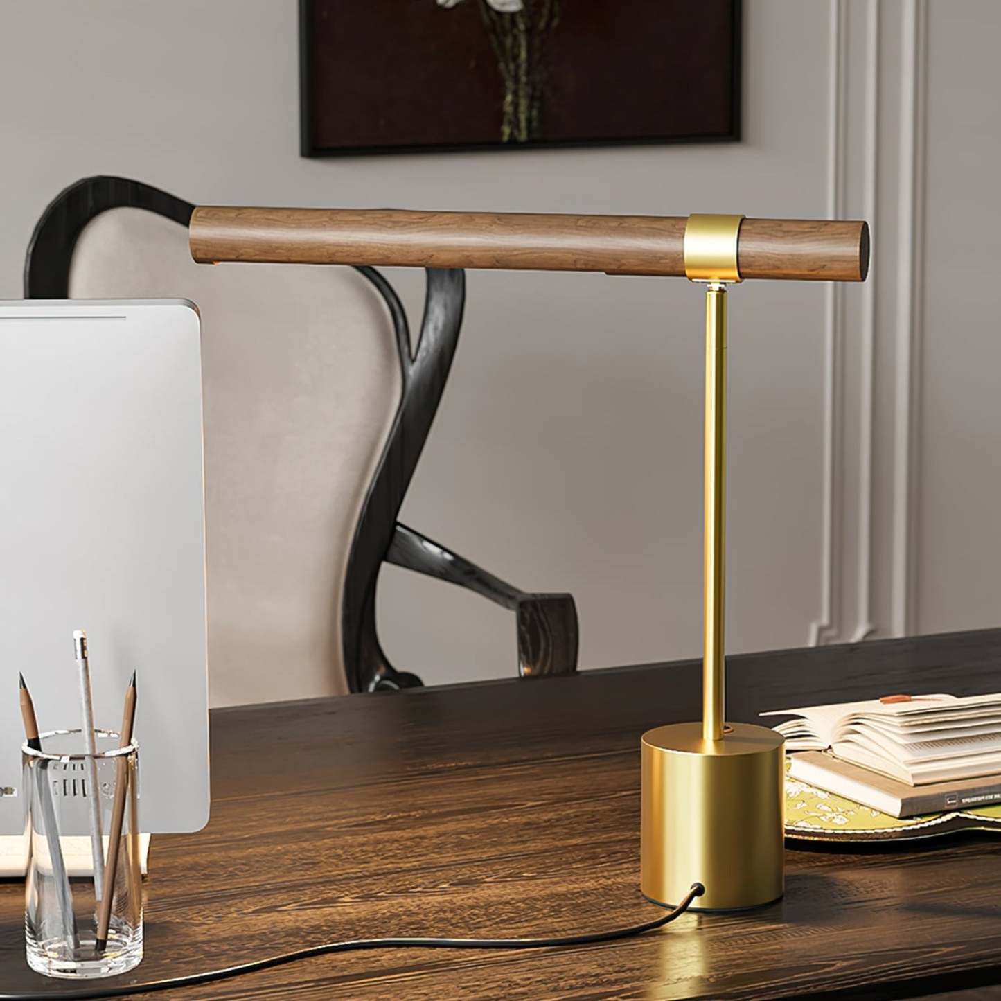 Axis Linear Wood & Brass Table Lamp