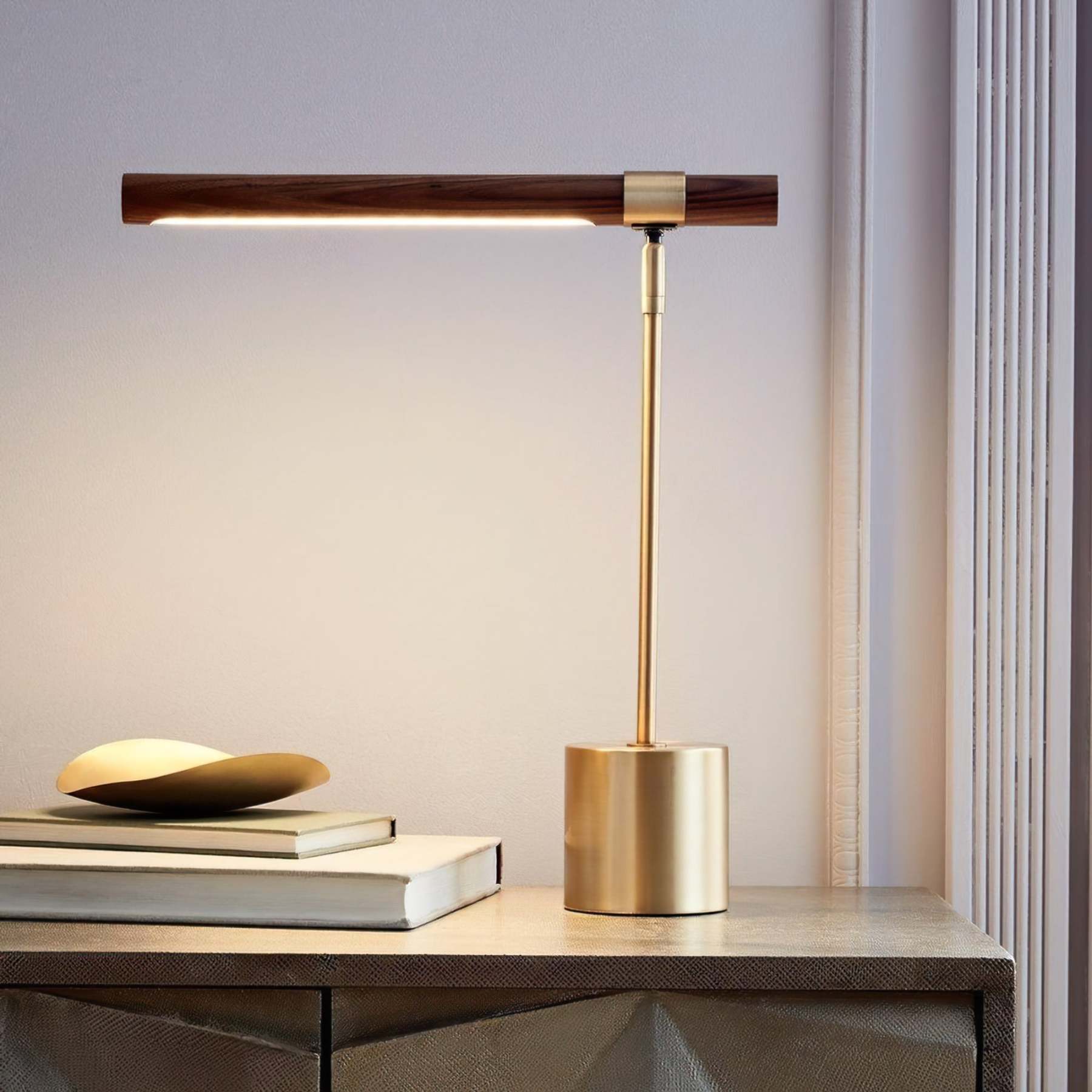 Lineal Madera Latón Lámpara De Mesa Para Escritorio | Artelux Atelier