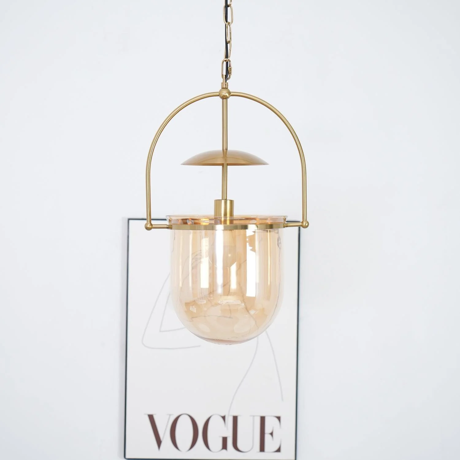 Alessio Unusual Glass Amber Clear Metal Pendant Light Bedroom Living Room