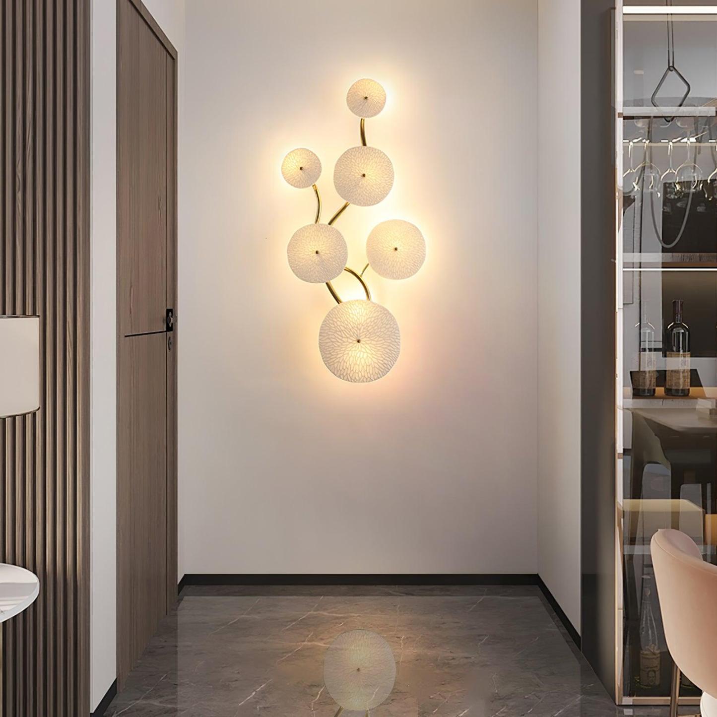 Hakka Contemporary Ceramic Brass Lotus Petal Wall Light