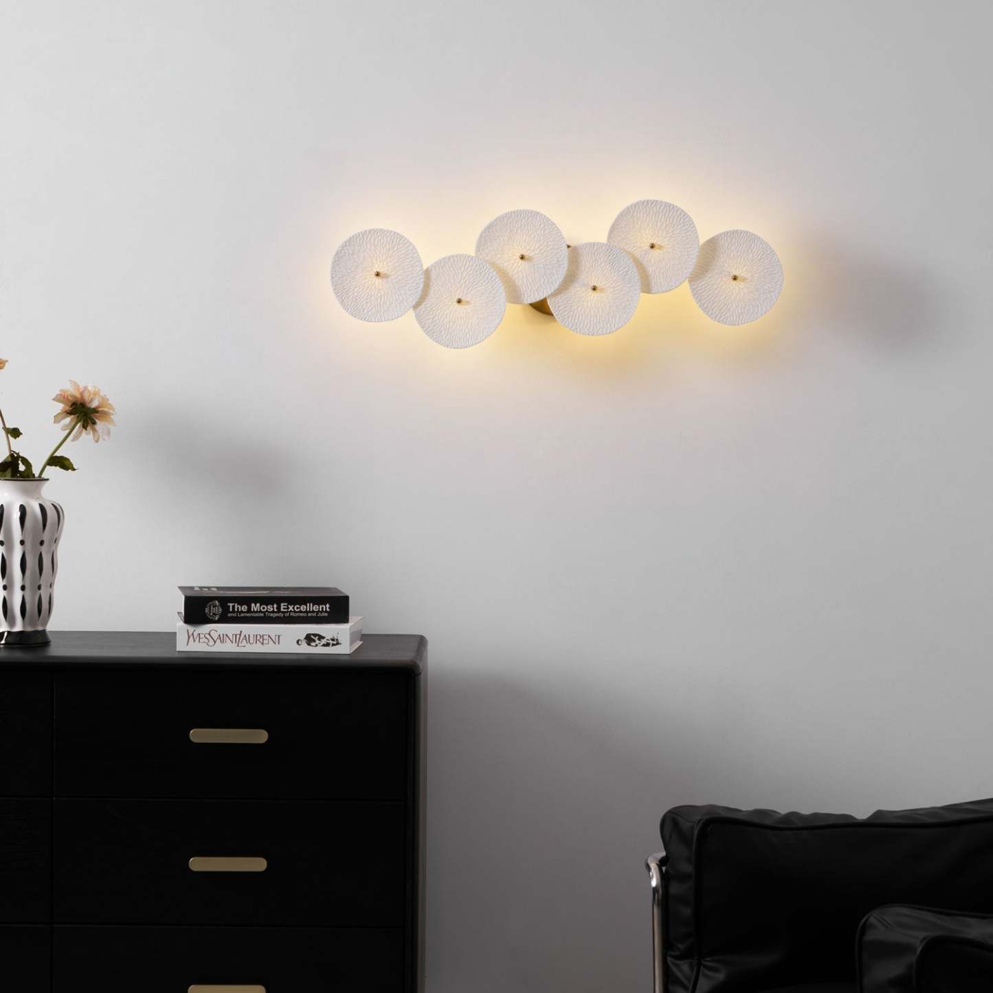 Hakka Contemporary Ceramic Brass Lotus Petal Wall Light